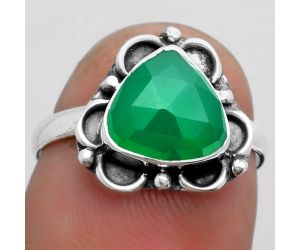 Faceted Natural Green Onyx Ring size-7.5 SDR157467 R-1092, 9x9 mm