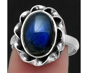 Blue Fire Labradorite - Madagascar Ring size-7.5 SDR159805 R-1083, 9x13 mm