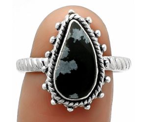 Natural Snow Flake Obsidian Ring size-8.5 SDR161466 R-1332, 7x14 mm