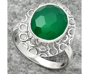 Faceted Natural Green Onyx Ring size-7 SDR161722 R-1090, 10x12 mm