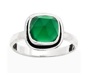 Faceted Natural Green Onyx Ring size-7.5 SDR161765 R-1156, 8x8 mm