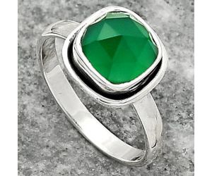 Faceted Natural Green Onyx Ring size-7.5 SDR161765 R-1156, 8x8 mm