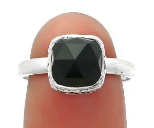 Faceted Natural Black Onyx - Brazil Ring size-7.5 SDR161866 R-1191, 8x8 mm