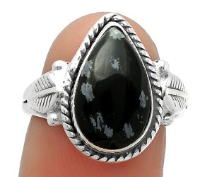 Natural Snow Flake Obsidian Ring size-7.5 SDR162305 R-1403, 9x14 mm