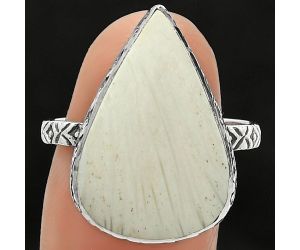 Natural White Scolecite Ring size-9 SDR163545 R-1191, 14x21 mm