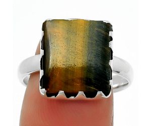 Natural Blue Tiger Eye Ring size-9 SDR165477 R-1210, 12x13 mm