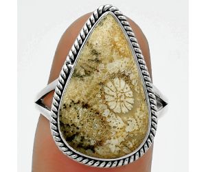 Natural Flower Fossil Coral Ring size-7.5 SDR165742 R-1010, 12x20 mm