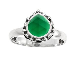 Faceted Natural Green Onyx Ring size-7 SDR167388 R-1198, 8x8 mm