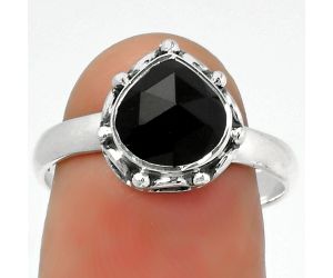 Faceted Natural Black Onyx - Brazil Ring size-8.5 SDR167400 R-1198, 8x8 mm