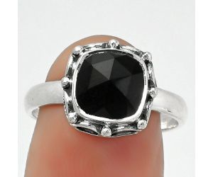 Faceted Natural Black Onyx - Brazil Ring size-7.5 SDR167403 R-1198, 8x8 mm