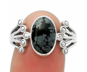 Natural Snow Flake Obsidian Ring size-8.5 SDR167723 R-1249, 7x12 mm