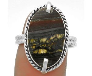 Natural Iron Tiger Eye Ring size-8 SDR172258 R-1635, 12x20 mm