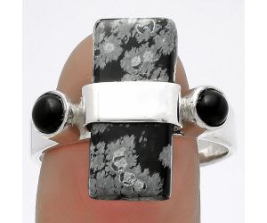 Snow Flake Obsidian & Black Onyx Ring size-9 SDR174810 R-1313, 8x18 mm