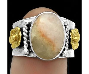 Two Tone - Natural Pink Scolecite Ring size-7.5 SDR177286 R-1481, 10x14 mm