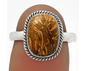 Natural Coquina Fossil Jasper - India Ring size-7 SDR177451 R-1009, 8x12 mm