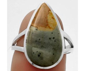 Natural Polygram Jasper Ring size-7.5 SDR177611 R-1005, 11x19 mm