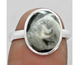 Natural Mexican Cabbing Fossil Ring size-7.5 SDR181144 R-1007, 10x13 mm
