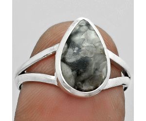 Natural Mexican Cabbing Fossil Ring size-7.5 SDR181579 R-1005, 8x12 mm