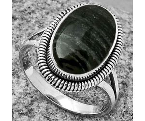 Natural Silver Leaf Obsidian Ring size-7 SDR189401 R-1208, 9x14 mm