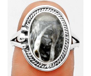 Natural Mexican Cabbing Fossil Ring size-9 SDR201177 R-1148, 10x15 mm