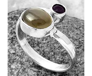 Adjustable - Gray Moonstone and Amethyst Ring Size-8 SDR209770 R-1205, 7x9 mm