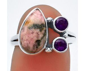 Rhodonite and Amethyst Ring Size-7 SDR210405 R-1228, 8x13 mm