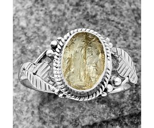 Yellow Scapolite Rough Ring size-9 SDR211326 R-1272, 7x10 mm