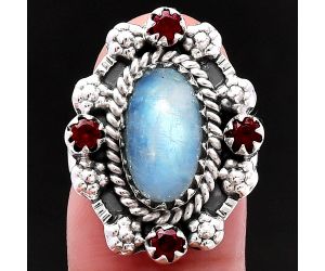 Rainbow Moonstone and Garnet Ring size-7 SDR223230 R-1264, 7x12 mm