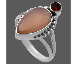 Sunstone and Garnet Ring size-9.5 SDR224370 R-1267, 9x15 mm