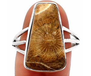 Flower Fossil Coral Ring size-9.5 SDR225520 R-1003, 12x21 mm