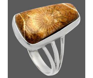 Flower Fossil Coral Ring size-9.5 SDR225520 R-1003, 12x21 mm