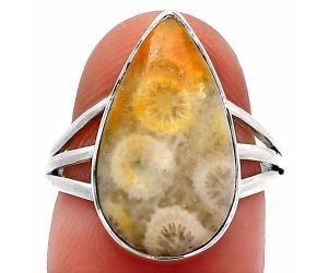 Flower Fossil Coral Ring size-7 SDR225541 R-1003, 11x19 mm