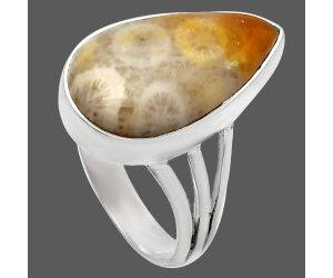 Flower Fossil Coral Ring size-7 SDR225541 R-1003, 11x19 mm