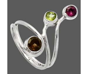 Smoky Quartz, Peridot & Garnet Ring size-7 SDR226831 R-1390, 5x5 mm