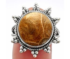 Flower Fossil Coral Ring size-9 SDR228517 R-1234, 15x15 mm