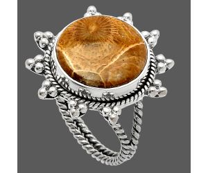 Flower Fossil Coral Ring size-9 SDR228517 R-1234, 15x15 mm