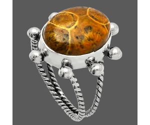 Flower Fossil Coral Ring size-9.5 SDR228985 R-1268, 12x16 mm