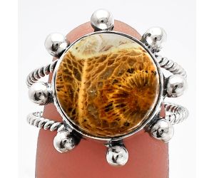 Flower Fossil Coral Ring size-8 SDR229117 R-1268, 13x13 mm