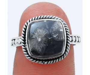 Black Flower Fossil Coral Ring size-7 SDR229269 R-1066, 10x10 mm