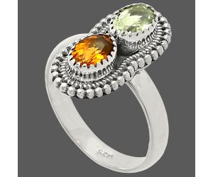 Prasiolite (Green Amethyst) and Padparadscha Sapphire Ring size-6 SDR231268 R-1386, 6x4 mm