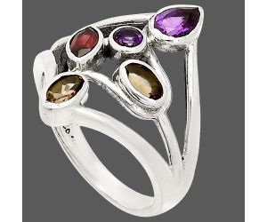 African Amethyst, Smoky Quartz & Garnet Ring size-8 SDR234495 R-1028, 4x6 mm