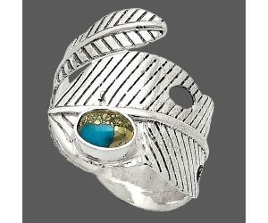 Adjustable Feather - Kingman Turquoise With Pyrite Ring size-8 SDR237055 R-1473, 5x7 mm