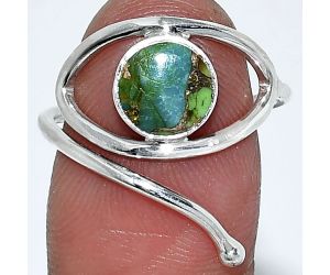 Eye - Blue Turquoise In Green Mohave Ring size-8 SDR238400 R-1254, 8x8 mm