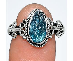 Neon Blue Apatite Rough Ring size-7.5 SDR238600 R-1345, 6x11 mm