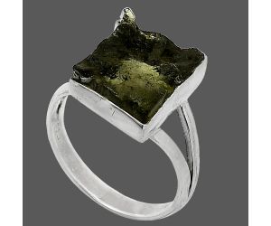 Genuine Czech Moldavite Rough Ring size-7 SDR238774 R-1002, 10x14 mm