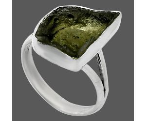 Genuine Czech Moldavite Rough Ring size-8 SDR238775 R-1002, 11x16 mm