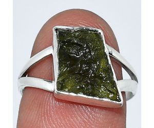 Genuine Czech Moldavite Rough Ring size-7 SDR238778 R-1002, 9x15 mm