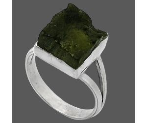 Genuine Czech Moldavite Rough Ring size-7 SDR238781 R-1002, 10x12 mm