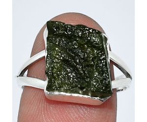 Genuine Czech Moldavite Rough Ring size-8 SDR238783 R-1002, 11x12 mm
