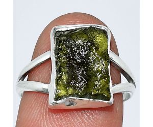 Genuine Czech Moldavite Rough Ring size-7 SDR238787 R-1002, 9x12 mm